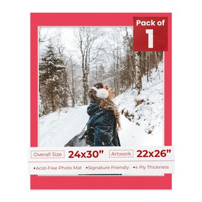 Poster Palooza 24x30 Mat Bevel Cut for 22x26 Photos - Acid Free Cardinal Red Precut Matboard - For Pictures, Photos, Framing - 4-ply Thickness