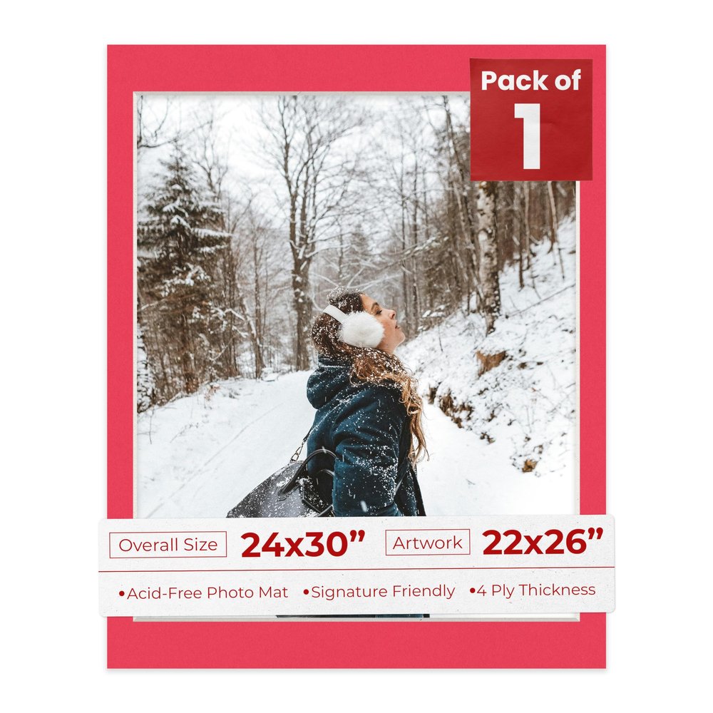 Poster Palooza 24x30 Mat Bevel Cut for 22x26 Photos - Acid Free Cardinal Red Precut Matboard - For Pictures, Photos, Framing - 4-ply Thickness