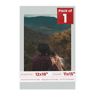 Poster Palooza 12x18 Mat Bevel Cut for 11x15 Photos - Acid Free Grey Precut Matboard - For Pictures, Photos, Framing - 4-ply Thickness