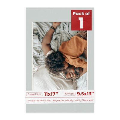 Poster Palooza 11x17 Mat Bevel Cut for 9.5x13 Photos - Acid Free Grey Precut Matboard - For Pictures, Photos, Framing - 4-ply Thickness