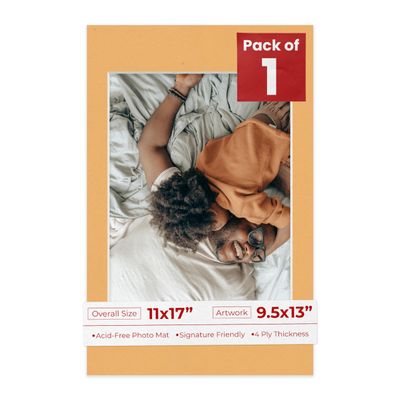 Poster Palooza 11x17 Mat Bevel Cut for 9.5x13 Photos - Acid Free Topaz Orange Precut Matboard - For Pictures, Photos, Framing - 4-ply Thickness