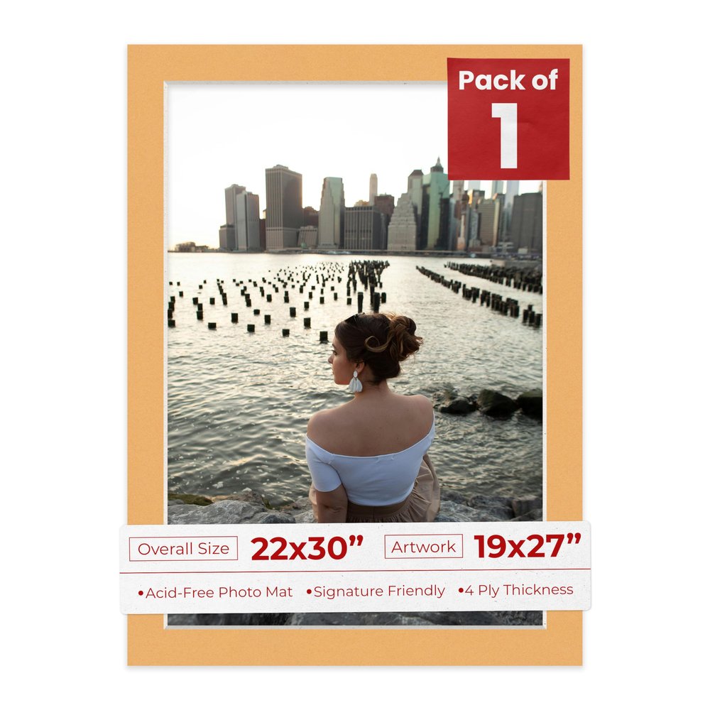 Poster Palooza 22x30 Mat Bevel Cut for 19x27 Photos - Acid Free Topaz Orange Precut Matboard - For Pictures, Photos, Framing - 4-ply Thickness