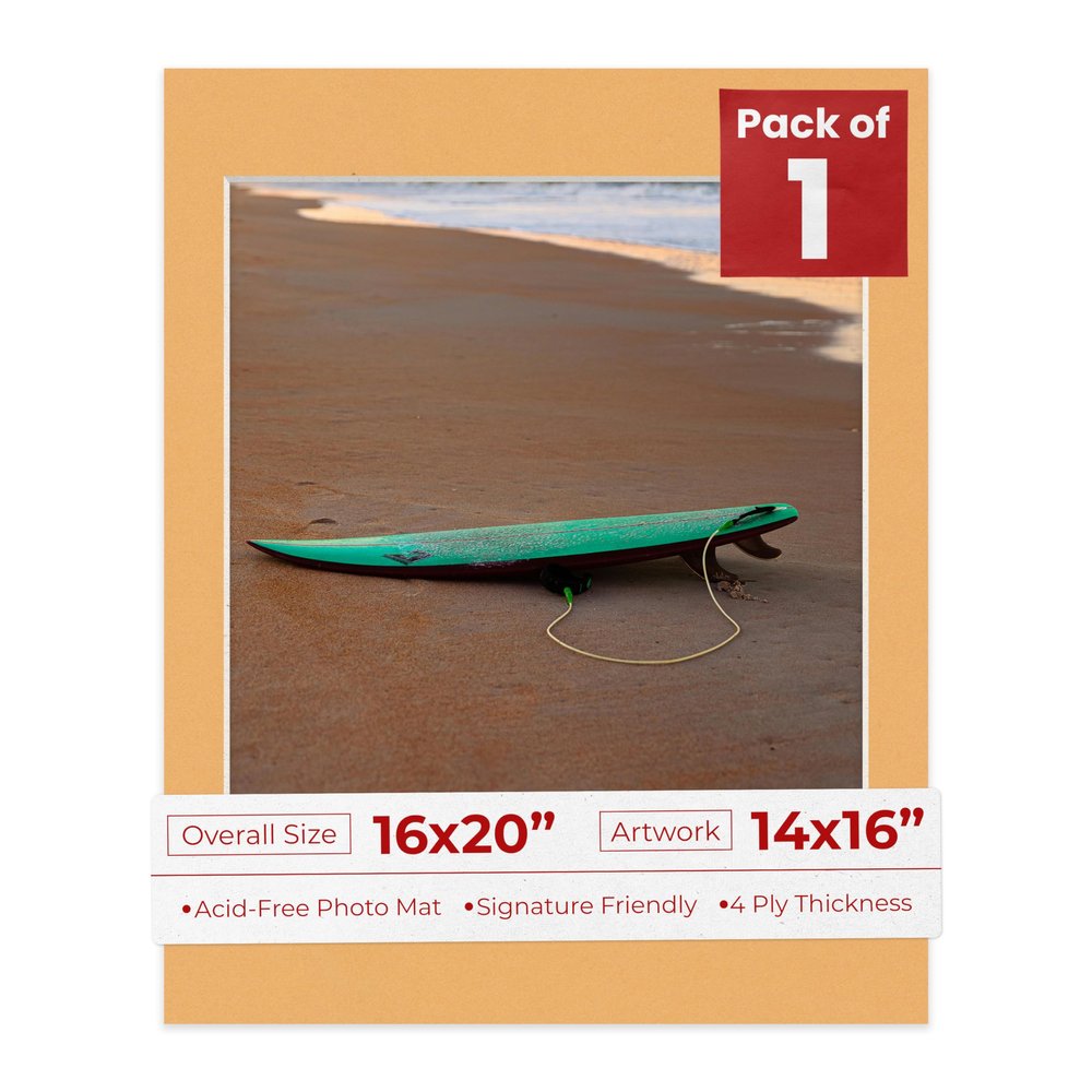Poster Palooza 16x20 Mat Bevel Cut for 14x16 Photos - Acid Free Topaz Orange Precut Matboard - For Pictures, Photos, Framing - 4-ply Thickness