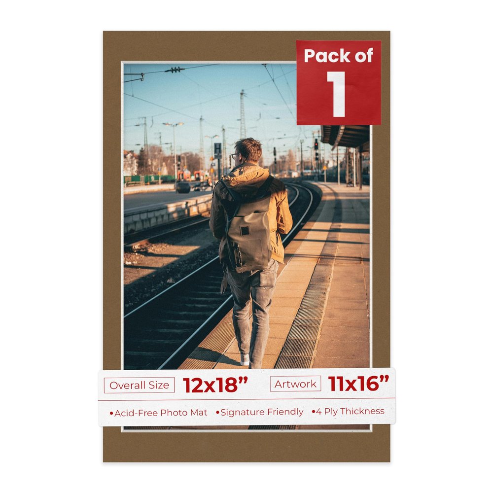 Poster Palooza 12x18 Mat Bevel Cut for 11x16 Photos - Acid Free Aged Oak Brown Precut Matboard - For Pictures, Photos, Framing - 4-ply Thickness