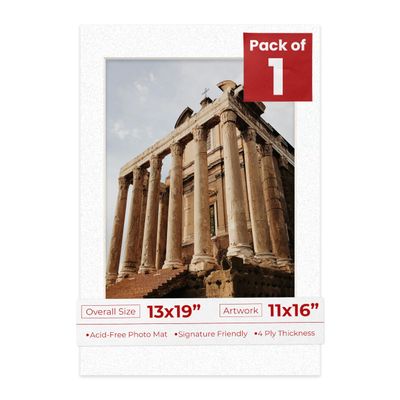 13x19 Mat Bevel Cut for 11x16 Photos - Acid Free Oyster Shell White Precut Matboard With Backing Board and Crystal Clear, Self Seal Photo Mat Bag - For Pictures, Photos, Framing - 4-ply Thickness