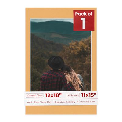 Poster Palooza 12x18 Mat Bevel Cut for 11x15 Photos - Acid Free Topaz Orange Precut Matboard - For Pictures, Photos, Framing - 4-ply Thickness