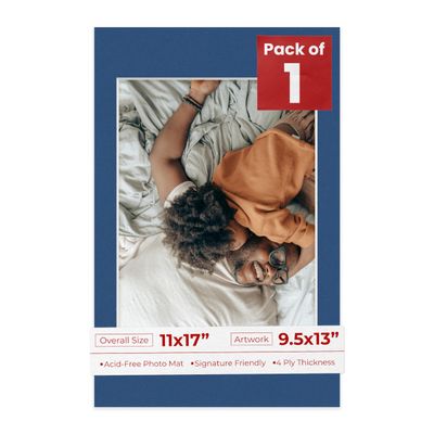 Poster Palooza 11x17 Mat Bevel Cut for 9.5x13 Photos - Acid Free Bottle Blue Precut Matboard - For Pictures, Photos, Framing - 4-ply Thickness