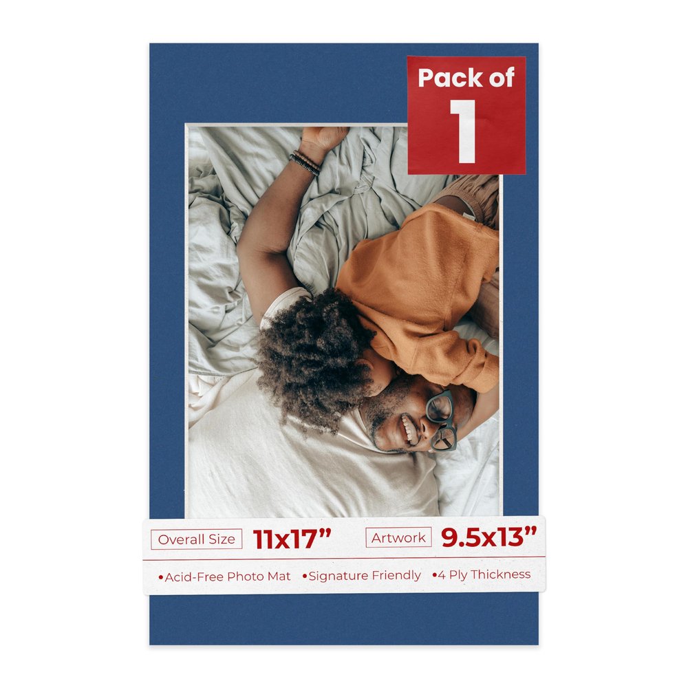 Poster Palooza 11x17 Mat Bevel Cut for 9.5x13 Photos - Acid Free Bottle Blue Precut Matboard - For Pictures, Photos, Framing - 4-ply Thickness