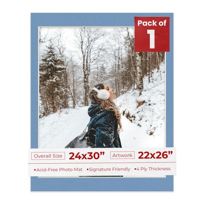 Poster Palooza 24x30 Mat Bevel Cut for 22x26 Photos - Acid Free Brittany Blue Precut Matboard - For Pictures, Photos, Framing - 4-ply Thickness