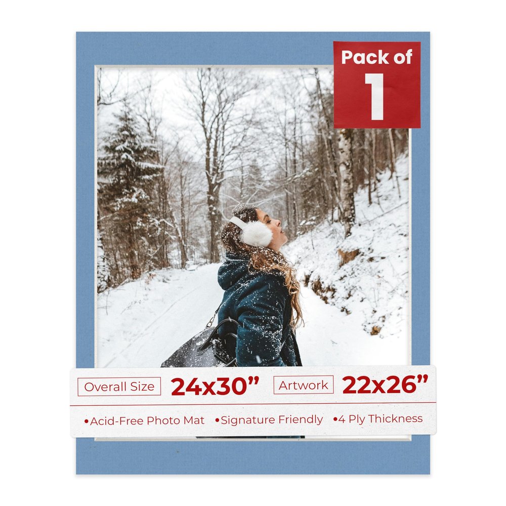 Poster Palooza 24x30 Mat Bevel Cut for 22x26 Photos - Acid Free Brittany Blue Precut Matboard - For Pictures, Photos, Framing - 4-ply Thickness