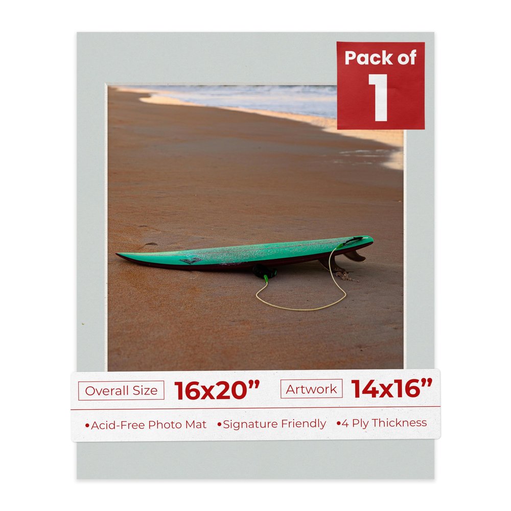 Poster Palooza 16x20 Mat Bevel Cut for 14x16 Photos - Acid Free Grey Precut Matboard - For Pictures, Photos, Framing - 4-ply Thickness