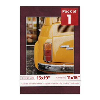 Poster Palooza 13x19 Mat Bevel Cut for 11x15 Photos - Acid Free Dark Red Suede Precut Matboard - For Pictures, Photos, Framing - 4-ply Thickness