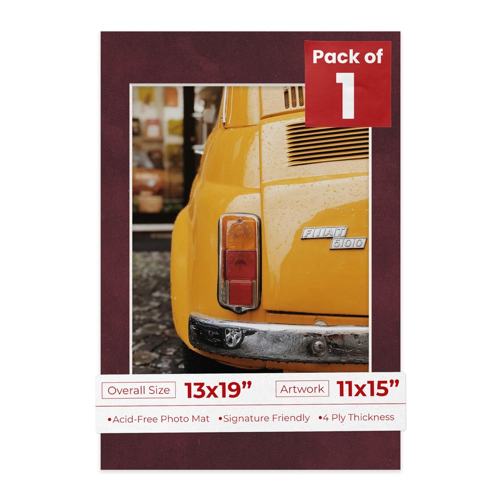 Poster Palooza 13x19 Mat Bevel Cut for 11x15 Photos - Acid Free Dark Red Suede Precut Matboard - For Pictures, Photos, Framing - 4-ply Thickness