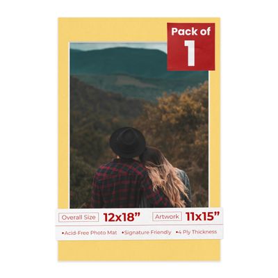 Poster Palooza 12x18 Mat Bevel Cut for 11x15 Photos - Acid Free Chamois Yellow Precut Matboard - For Pictures, Photos, Framing - 4-ply Thickness