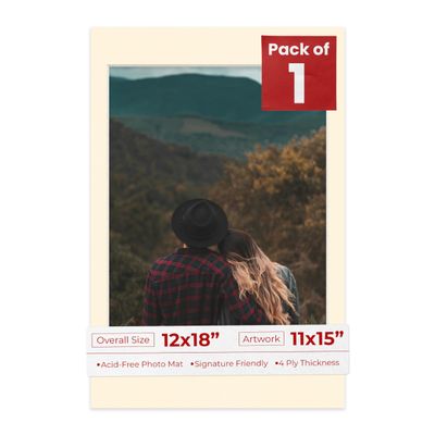 Poster Palooza 12x18 Mat Bevel Cut for 11x15 Photos - Acid Free Cream Precut Matboard - For Pictures, Photos, Framing - 4-ply Thickness