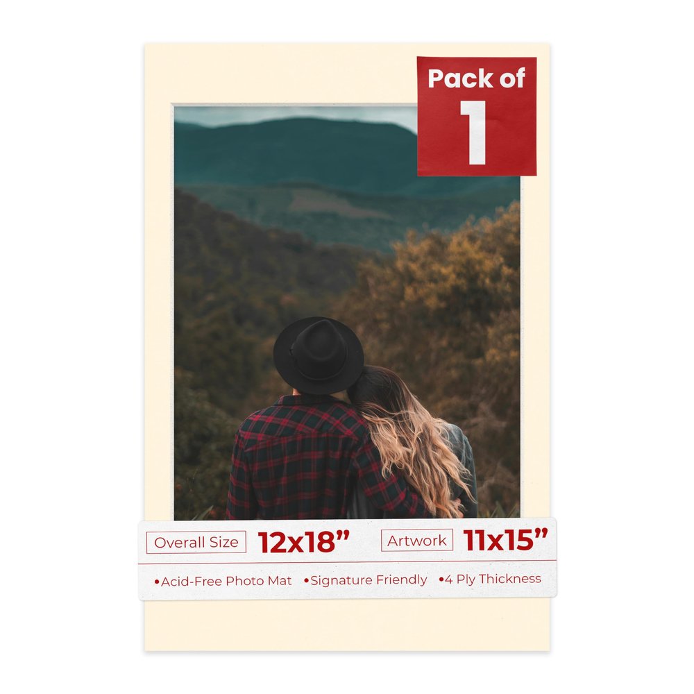 Poster Palooza 12x18 Mat Bevel Cut for 11x15 Photos - Acid Free Cream Precut Matboard - For Pictures, Photos, Framing - 4-ply Thickness