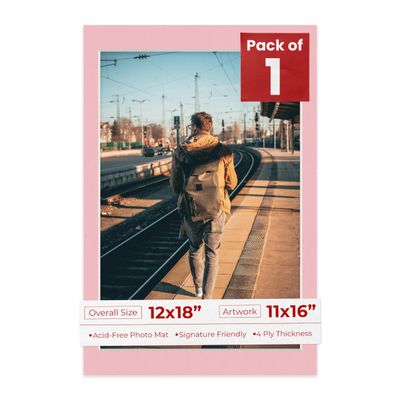 Poster Palooza 12x18 Mat Bevel Cut for 11x16 Photos - Acid Free Pink Precut Matboard - For Pictures, Photos, Framing - 4-ply Thickness