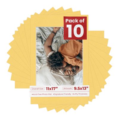 Poster Palooza 11x17 Mat Bevel Cut for 9.5x13 Photos - Acid Free Chamois Yellow Precut Matboard - For Pictures, Photos, Framing - 4-ply Thickness