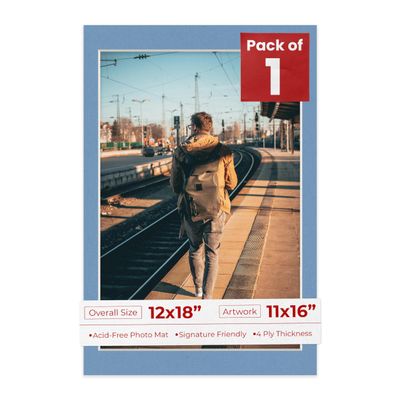 Poster Palooza 12x18 Mat Bevel Cut for 11x16 Photos - Acid Free Brittany Blue Precut Matboard - For Pictures, Photos, Framing - 4-ply Thickness
