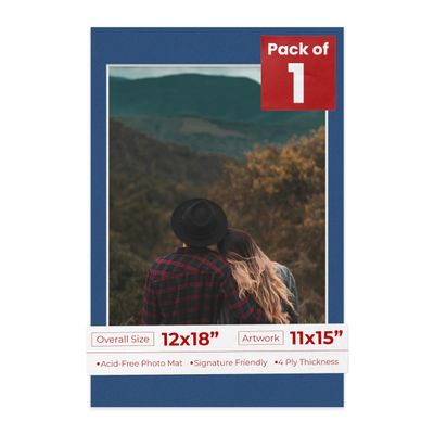 Poster Palooza 12x18 Mat Bevel Cut for 11x15 Photos - Acid Free Bottle Blue Precut Matboard - For Pictures, Photos, Framing - 4-ply Thickness