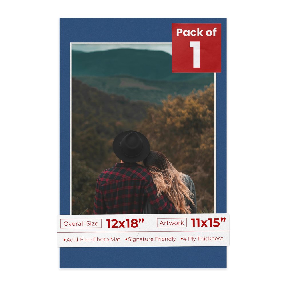 Poster Palooza 12x18 Mat Bevel Cut for 11x15 Photos - Acid Free Bottle Blue Precut Matboard - For Pictures, Photos, Framing - 4-ply Thickness