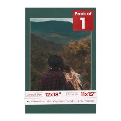 Poster Palooza 12x18 Mat Bevel Cut for 11x15 Photos - Acid Free Forest Green Precut Matboard - For Pictures, Photos, Framing - 4-ply Thickness