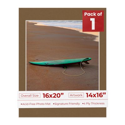 Poster Palooza 16x20 Mat Bevel Cut for 14x16 Photos - Acid Free Aged Oak Brown Precut Matboard - For Pictures, Photos, Framing - 4-ply Thickness
