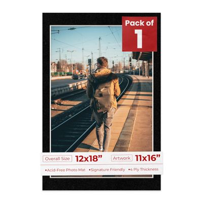 Poster Palooza 12x18 Mat Bevel Cut for 11x16 Photos - Acid Free Black with Black Core Precut Matboard - For Pictures, Photos, Framing - 4-ply Thickness