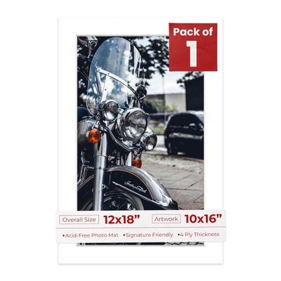12x18 Mat Bevel Cut for 10x16 Photos - Acid Free Golf Ball Texture Precut Matboard With Backing Board and Crystal Clear, Self Seal Photo Mat Bag - For Pictures, Photos, Framing - 4-ply Thickness