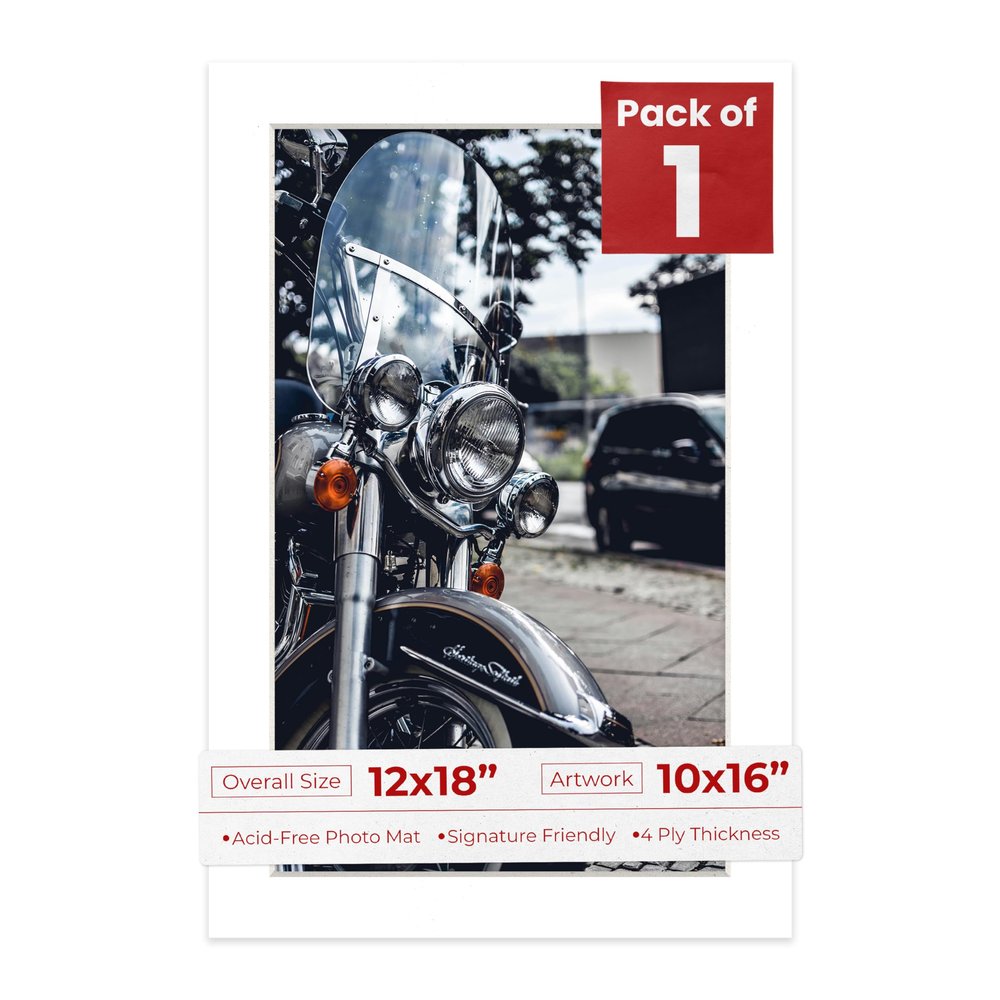 12x18 Mat Bevel Cut for 10x16 Photos - Acid Free Golf Ball Texture Precut Matboard With Backing Board and Crystal Clear, Self Seal Photo Mat Bag - For Pictures, Photos, Framing - 4-ply Thickness