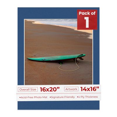 Poster Palooza 16x20 Mat Bevel Cut for 14x16 Photos - Acid Free Bottle Blue Precut Matboard - For Pictures, Photos, Framing - 4-ply Thickness