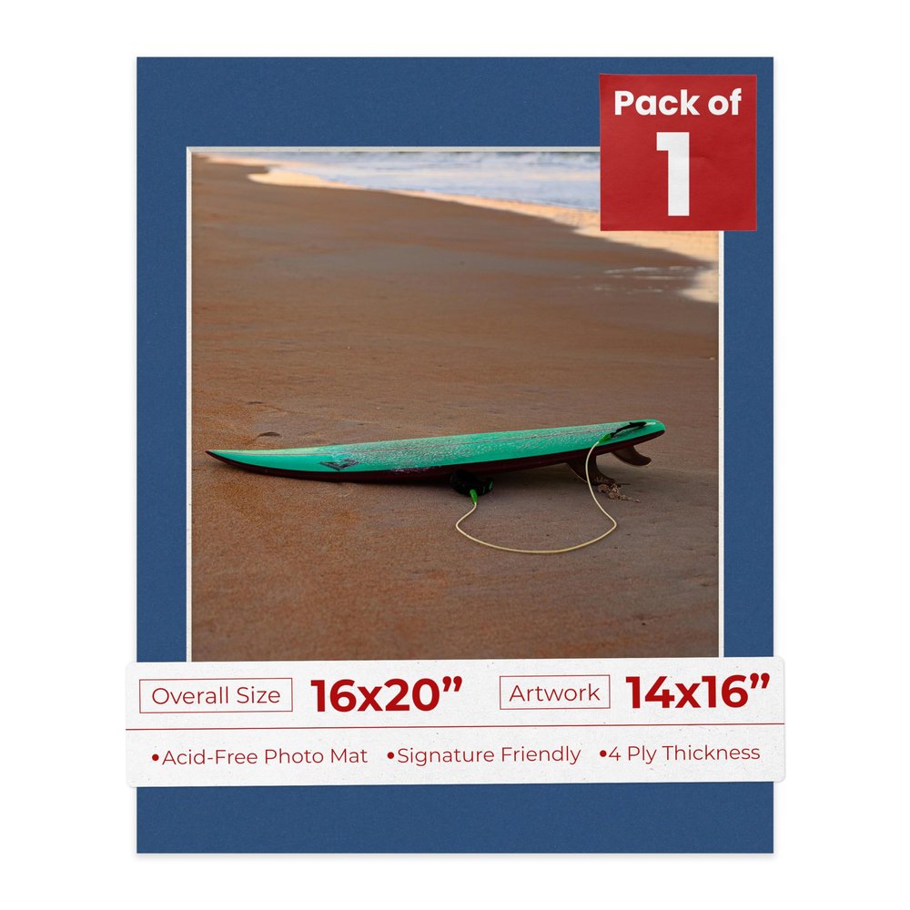 Poster Palooza 16x20 Mat Bevel Cut for 14x16 Photos - Acid Free Bottle Blue Precut Matboard - For Pictures, Photos, Framing - 4-ply Thickness