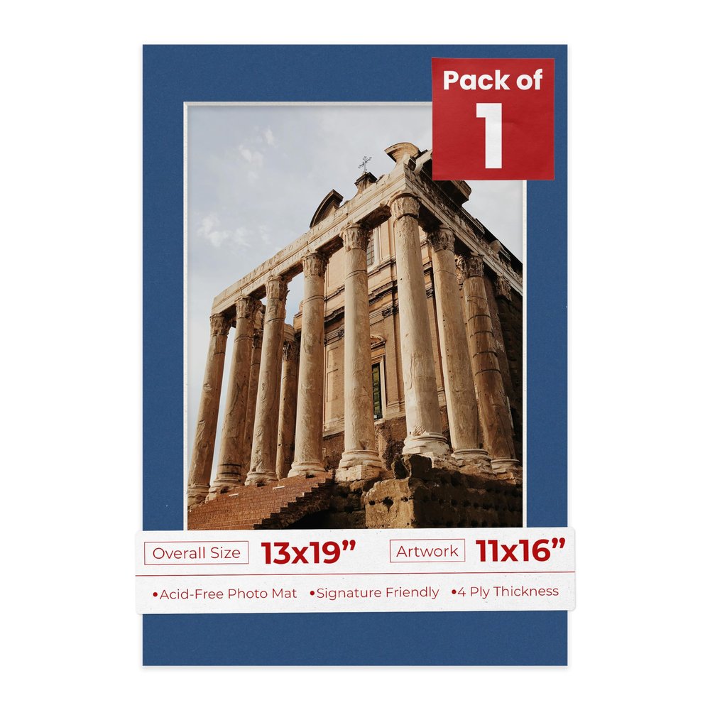 Poster Palooza 13x19 Mat Bevel Cut for 11x16 Photos - Acid Free Bottle Blue Precut Matboard - For Pictures, Photos, Framing - 4-ply Thickness
