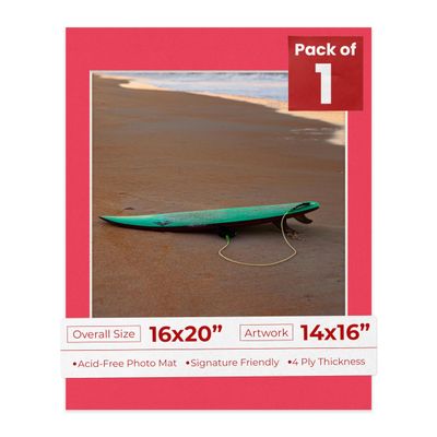 Poster Palooza 16x20 Mat Bevel Cut for 14x16 Photos - Acid Free Cardinal Red Precut Matboard - For Pictures, Photos, Framing - 4-ply Thickness