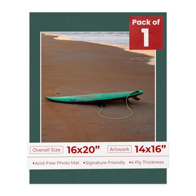 Poster Palooza 16x20 Mat Bevel Cut for 14x16 Photos - Acid Free Forest Green Precut Matboard - For Pictures, Photos, Framing - 4-ply Thickness