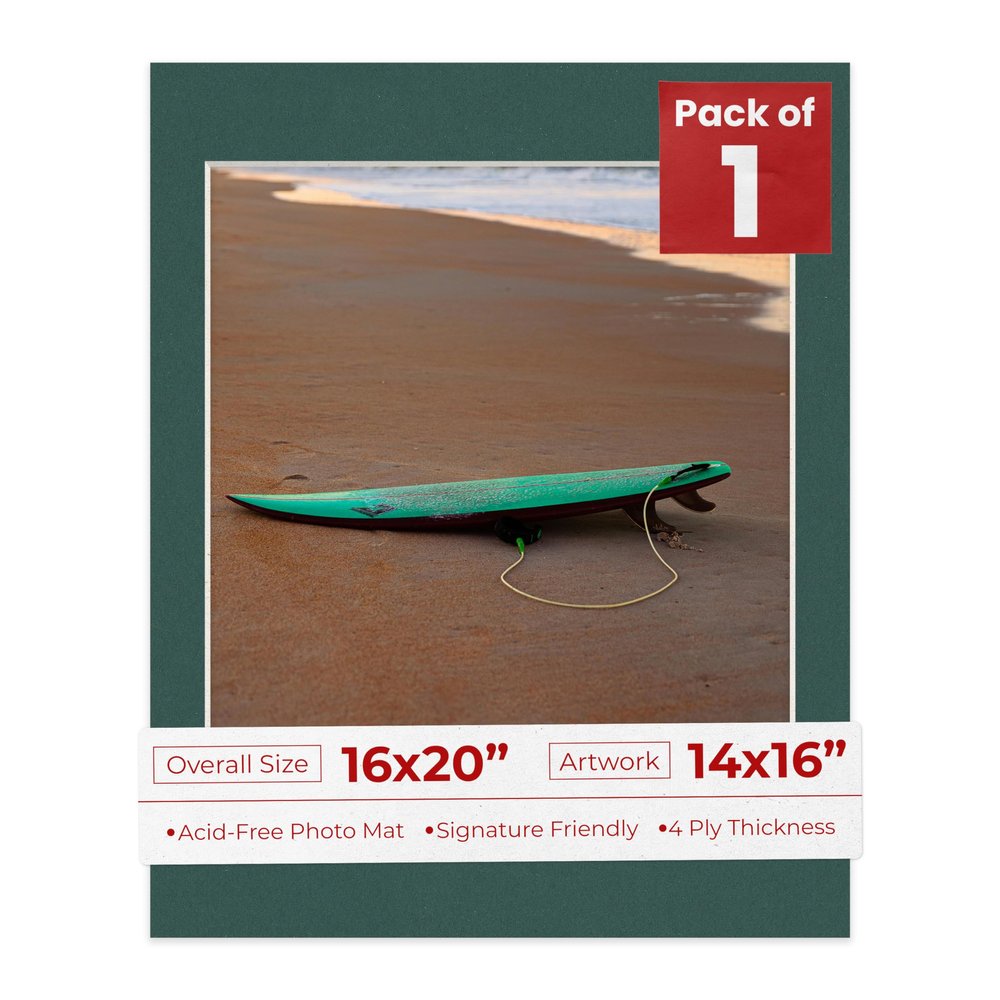 Poster Palooza 16x20 Mat Bevel Cut for 14x16 Photos - Acid Free Forest Green Precut Matboard - For Pictures, Photos, Framing - 4-ply Thickness