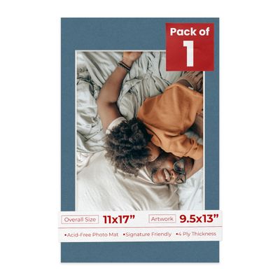 Poster Palooza 11x17 Mat Bevel Cut for 9.5x13 Photos - Acid Free Steel Blue Precut Matboard - For Pictures, Photos, Framing - 4-ply Thickness