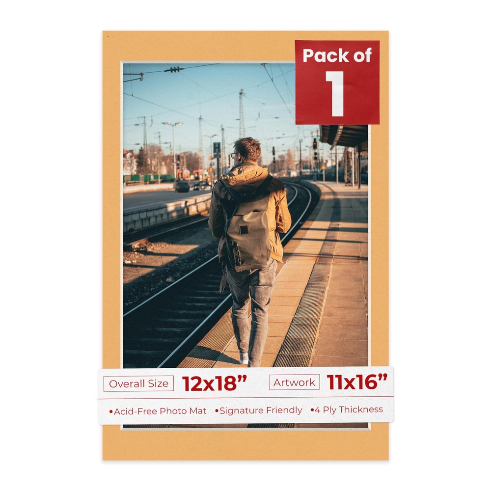 Poster Palooza 12x18 Mat Bevel Cut for 11x16 Photos - Acid Free Topaz Orange Precut Matboard - For Pictures, Photos, Framing - 4-ply Thickness