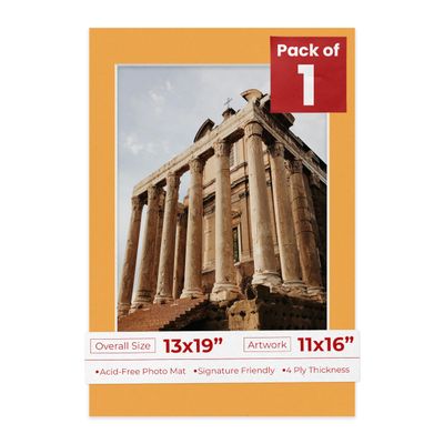 Poster Palooza 13x19 Mat Bevel Cut for 11x16 Photos - Acid Free Golden Orange Precut Matboard - for Pictures, Photos, Framing - 4-ply Thickness