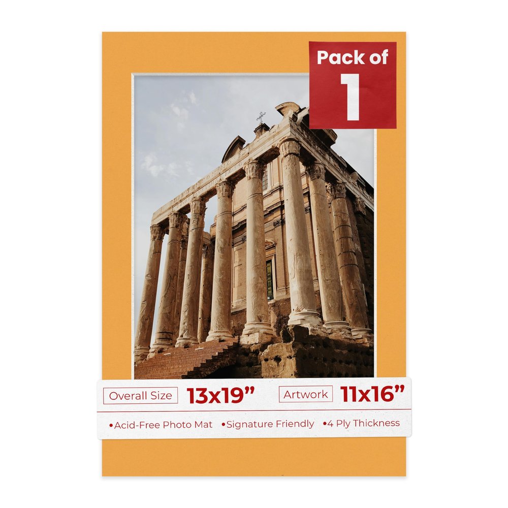Poster Palooza 13x19 Mat Bevel Cut for 11x16 Photos - Acid Free Golden Orange Precut Matboard - for Pictures, Photos, Framing - 4-ply Thickness