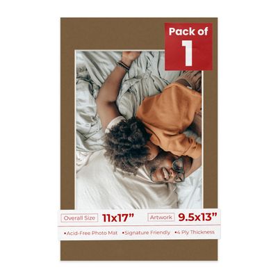 Poster Palooza 11x17 Mat Bevel Cut for 9.5x13 Photos - Acid Free Aged Oak Brown Precut Matboard - For Pictures, Photos, Framing - 4-ply Thickness