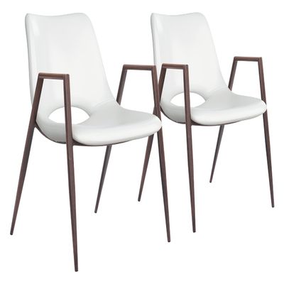 Zuo Desi Dining Chair (Set of 2) White & Walnut, White Dining Chair, Plush and Durable Faux Leather Fabric, Plywood, Indoor Dining, 21.7" W x 23.2" D x 32.5" H