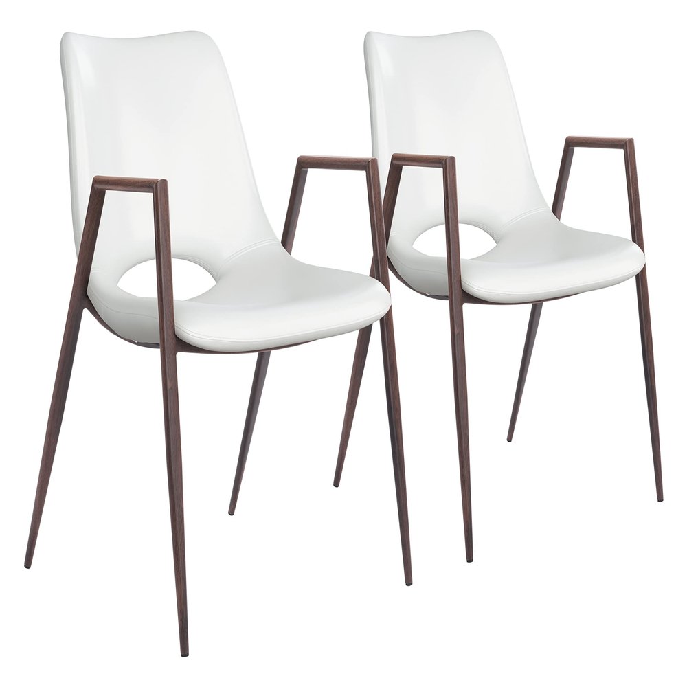 Zuo Desi Dining Chair (Set of 2) White & Walnut, White Dining Chair, Plush and Durable Faux Leather Fabric, Plywood, Indoor Dining, 21.7" W x 23.2" D x 32.5" H