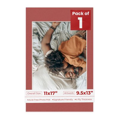 Poster Palooza 11x17 Mat Bevel Cut for 9.5x13 Photos - Acid Free Brick Red Precut Matboard - For Pictures, Photos, Framing - 4-ply Thickness