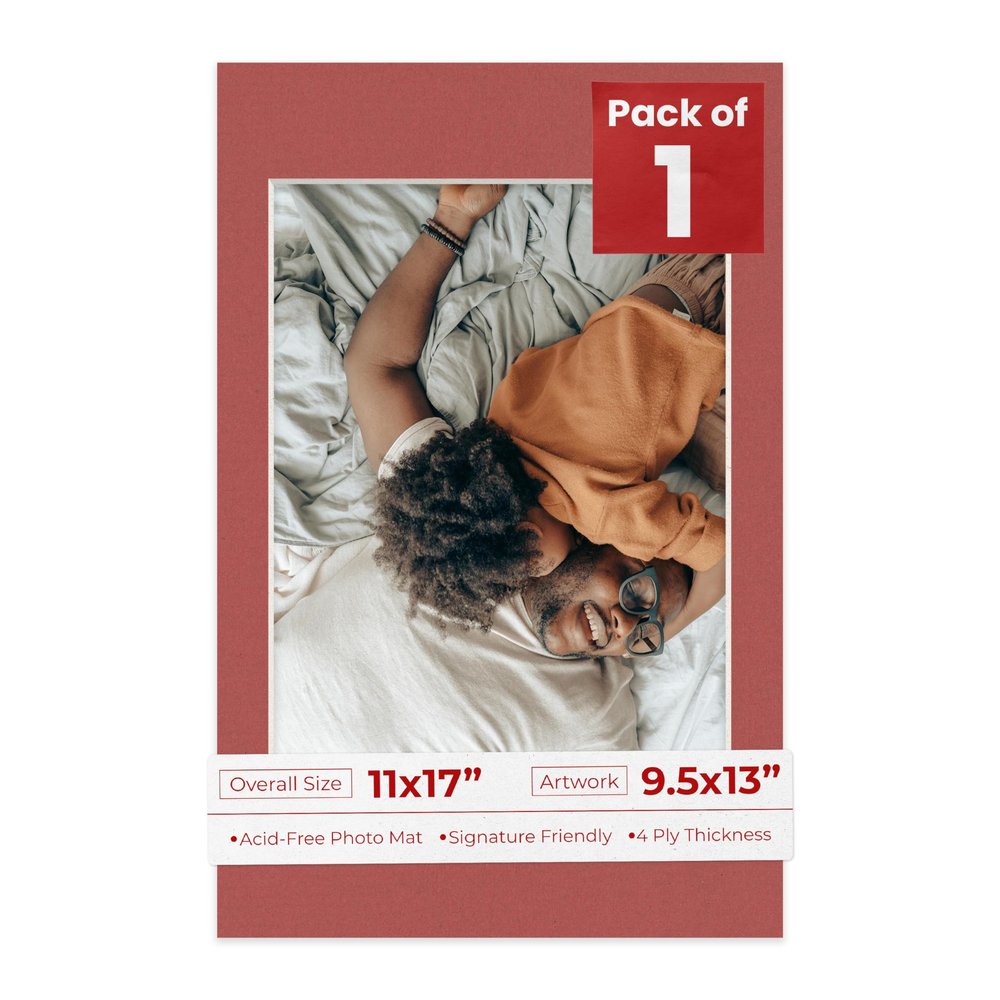 Poster Palooza 11x17 Mat Bevel Cut for 9.5x13 Photos - Acid Free Brick Red Precut Matboard - For Pictures, Photos, Framing - 4-ply Thickness