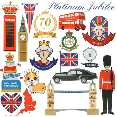 N/A/A /A 76 Queen's Jubilee Decorations Stickers, PVC Stickers Decorations Decals, Union Jack British Patriotic Decoration for 2022 70th Queen Jubilee