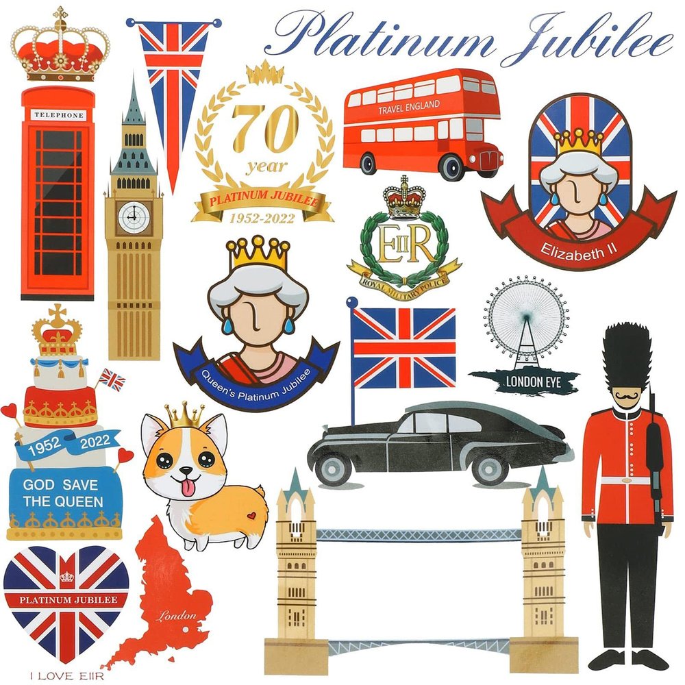 N/A/A /A 76 Queen's Jubilee Decorations Stickers, PVC Stickers Decorations Decals, Union Jack British Patriotic Decoration for 2022 70th Queen Jubilee