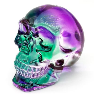 FZBHRO Crystal Skull Head Statues Clear Skull Figurines K9 Glass Skull Gemstone Halloween Decor Gifts for Women Plating Green Purple 2.8"
