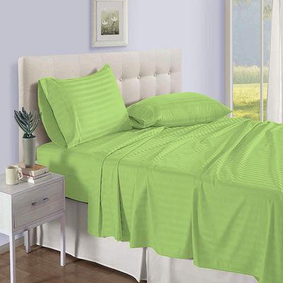 PG Beddings 1000-TC Ultra Soft Egyptian Cotton 4-Piece Sheet Set Full Size Bed 24 inch Provides Peaceful Sleep Stripe Pattern, Sage