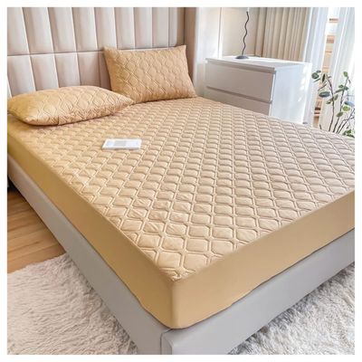 MHXY Quilted Fitted Mattress Pad Waterproof Mattress Pad Fitted Cozy and Away with Great Breathability Twin Extra Long Size (Color : Khaki, Size : 150 * 200CM)